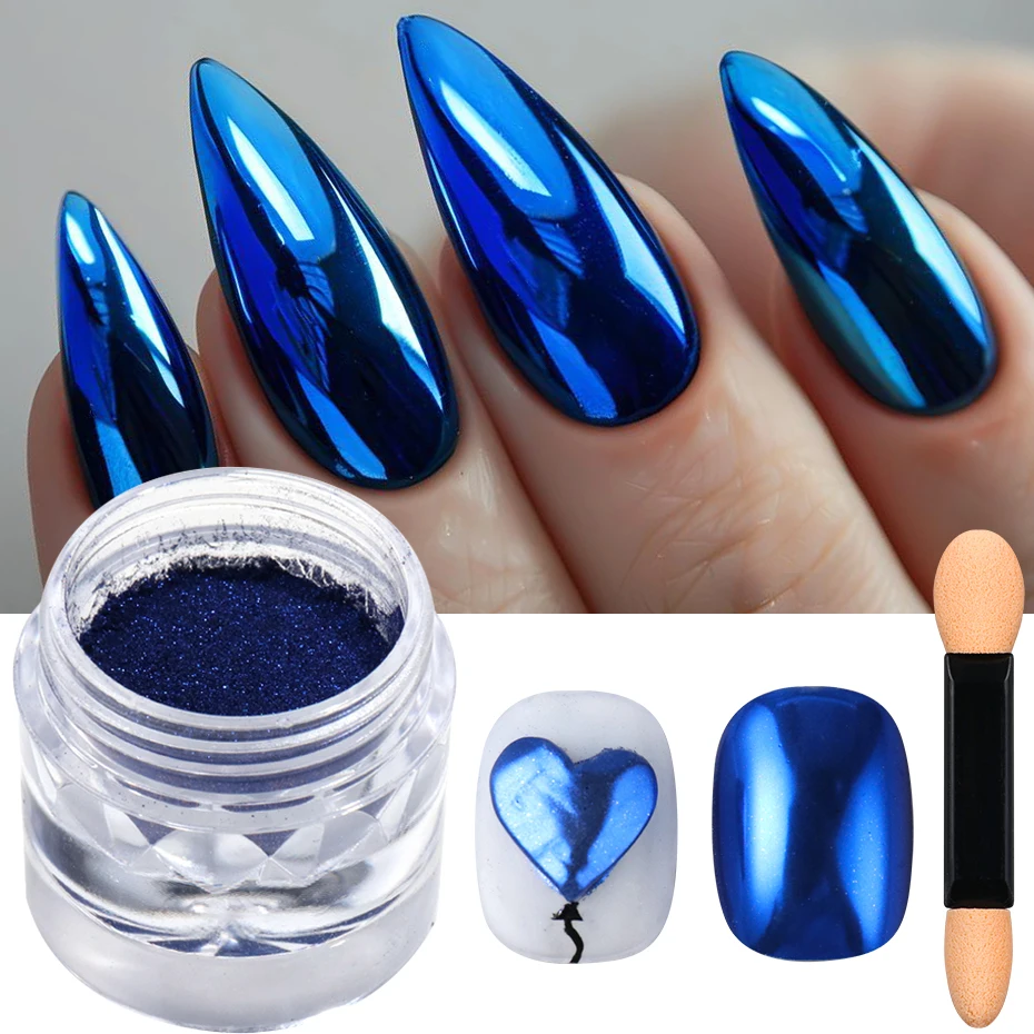 1-Flasche Blau Chrom Spiegel Nagel Pulver Metallic Nail art Spiegel Pulver Glänzenden Staub Charms DIY Maniküre Dekoration Zubehör