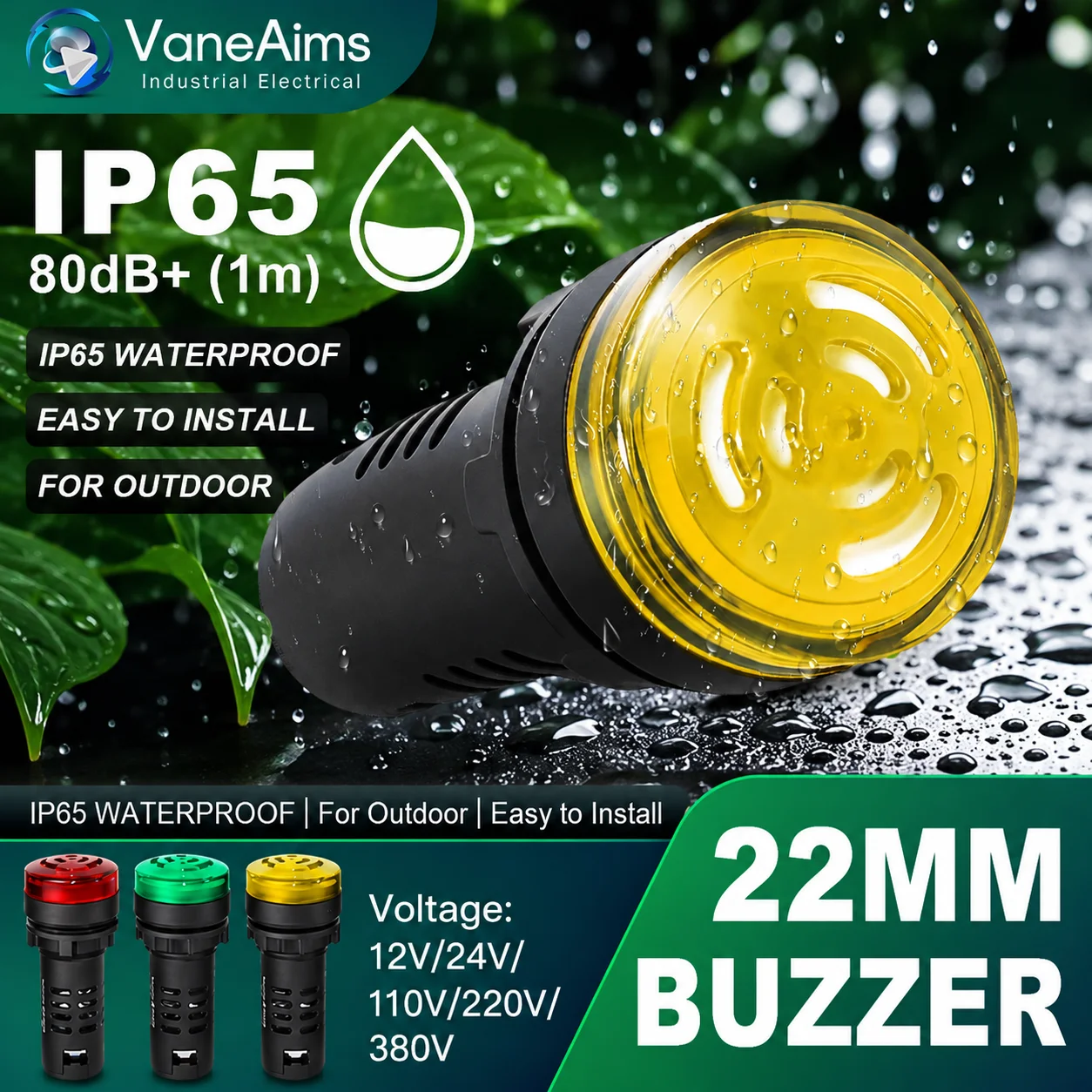5PCS 22mm Sound and Flashing LED Light Plastic Buzzer Waterproof FXB16-22SM (W) 12v 24v 220v 110V 380V Buzzer Warning Device