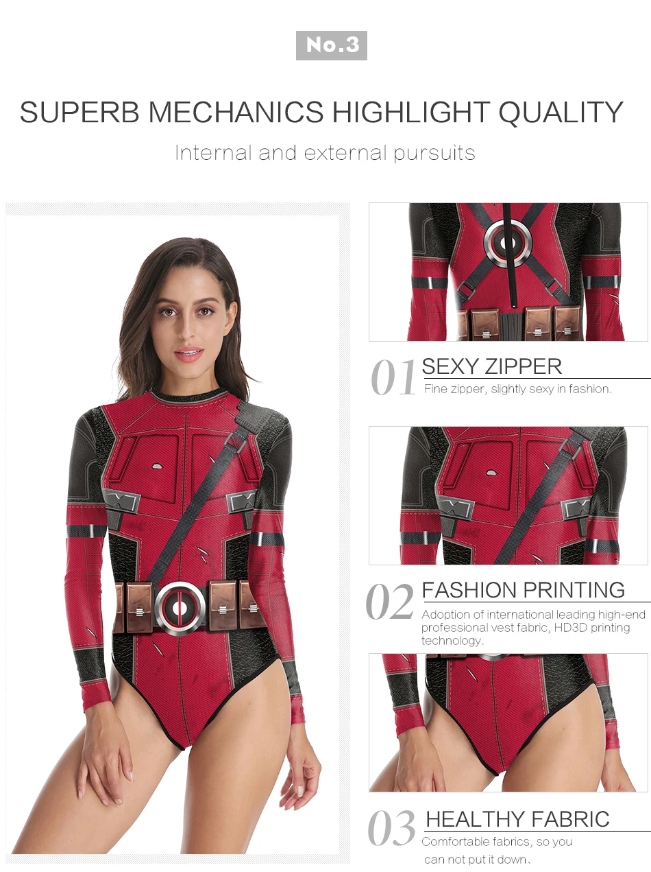 Zawaland Superhero Cosplay Costume for Women One Piece Swimwear 3D Printed Halloween Long Sleeve Bodysuits Zentai Outfits