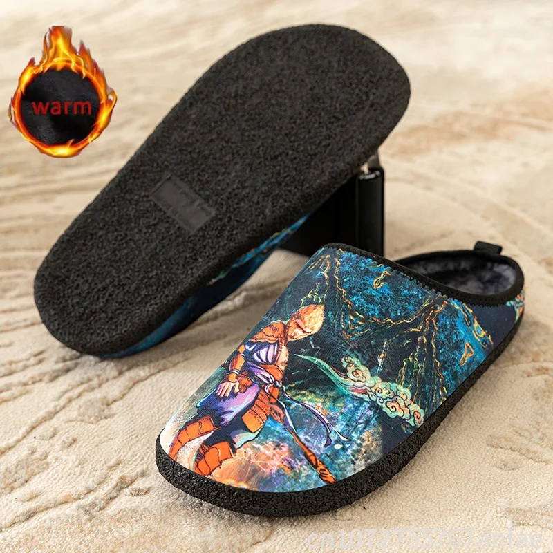 

Man Woman Warm Non-slip Waterproof Slippers Winter Home Plush Slippers Indoor Outdoor Cotton Slides Couple Casual Half Slippers