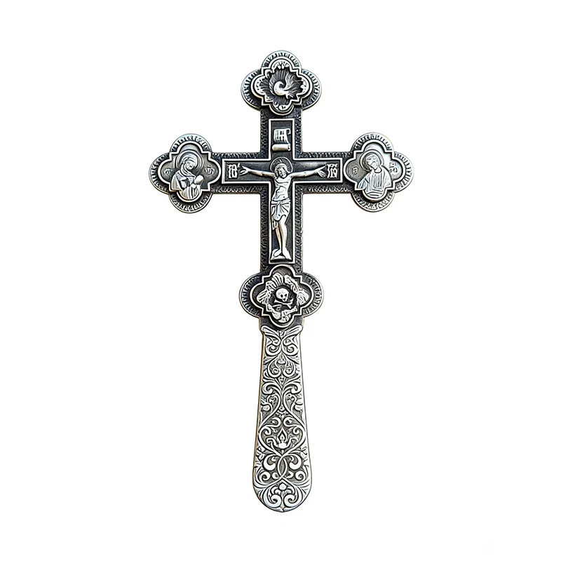 HTISOK Neues Elegantes Goldfarbenes Orthodoxes Handkreuz mit Blumengravuren für Gottesdienste und Persönlichen Spirituellen Schutz – Detail 16