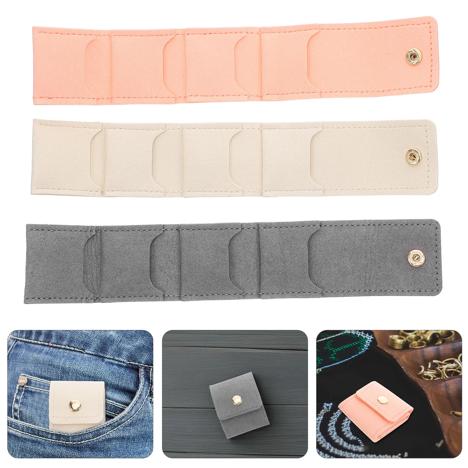 3Pcs Mini Travel Jewelry Organizer Pouch Portable Faux Compact Ring Earring Necklace Storage Bag for Women Daily Use and