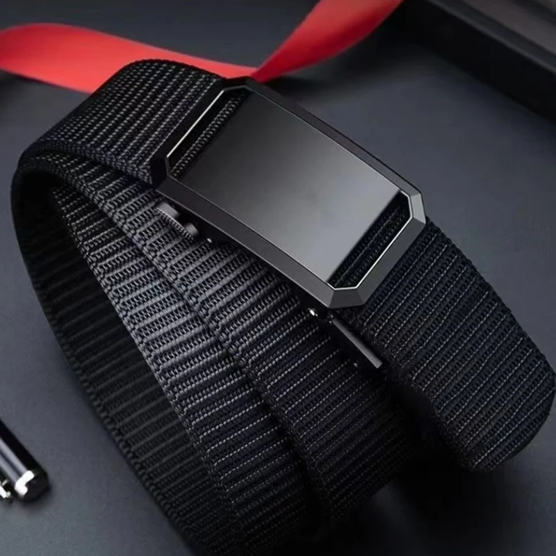 أحزمة قماش بإبزيم تلقائي بدون أسنان للرياضة قماش عمال أحزمة غير رسمية حزام رجالي بإبزيم معدني أوتوماتيكي #4