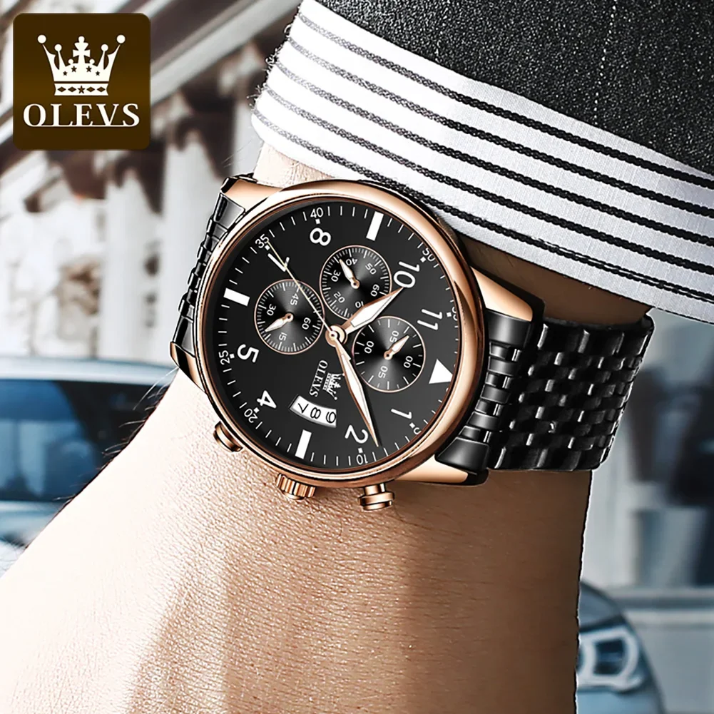 OLEVS 2869 Quartz Mens Watches Top Brand Luxury Original Pilot Design Sport Stainless Steel Luminous Waterproof Wristwatch Gifts