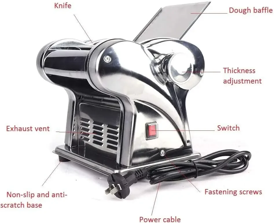 Maker Machine Dumpling Dough Skin Noodle Making Pasta Maker Dough Roller Noodle Cutting Machine for Spaghetti, Fettuccini, Lasag