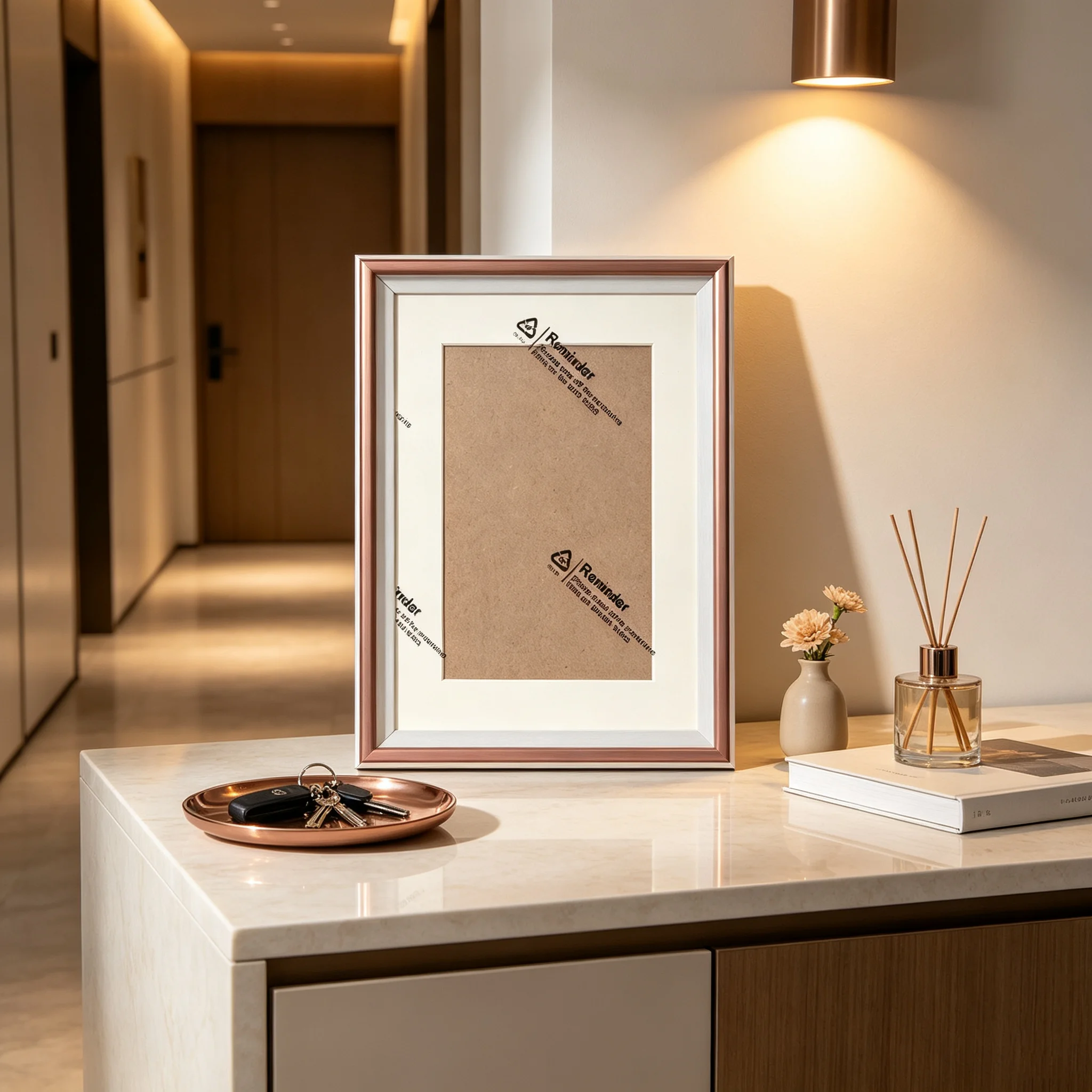 Thin Rose Gold Picture Frame with White Mat, Minimalist Double Layer Photo Frame, Tabletop Display Frame for Artwork Home Decor