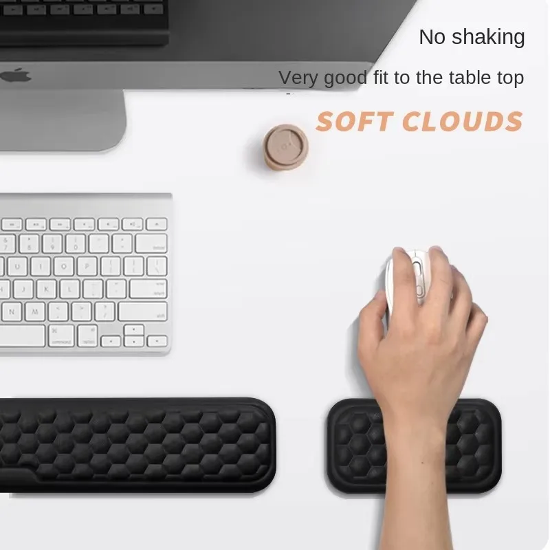 ส่วนที่เหลือข้อมือตามหลักสรีรศาสตร์ Mousepad คีย์บอร์ดส่วนที่เหลือข้อมือพร้อมหน่วยความจําโฟมนวดนูนที่สะดวกสบายและแผ่นรองเมาส์ฐาน PU กันลื่น