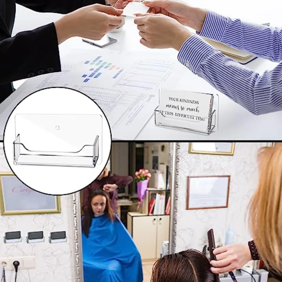 Wesiti 4 قطع جدار جبل حامل بطاقة الأعمال واضح الاكريليك مكتب حامل بطاقة الأعمال عرض حامل بلاستيكي الباب سطح المكتب Organiz