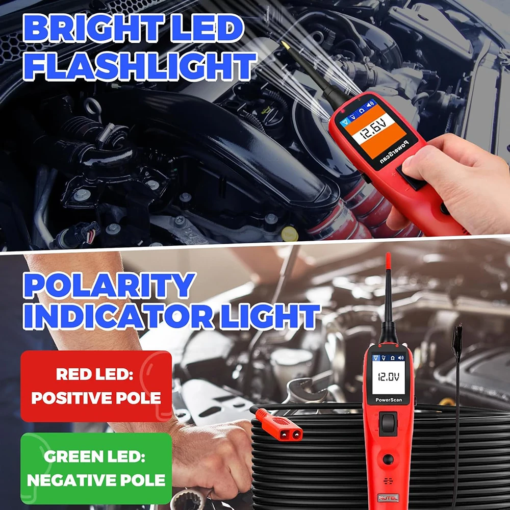PowerScan PS100 Power Circuit Probe Tool 12V 24V Automotive Circuit Tester Circuit Breaker Finder AC/DC/Continuity Test