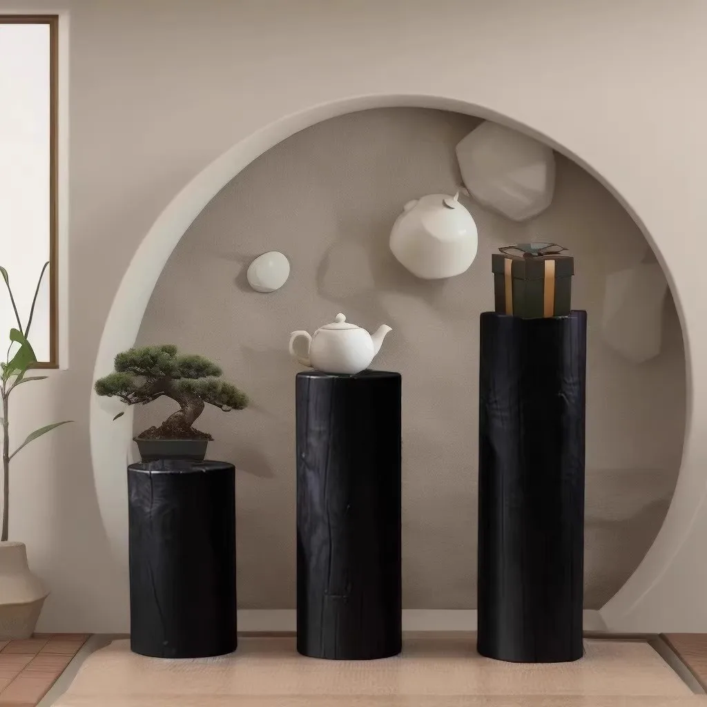 LH1 solid wood flower stand cylindrical wooden pier edge few living room wall storage modern flower pot stand