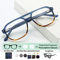 Gafas de sol fotocromáticas con montura de acetato de gran tamaño para piloto de doble ganancia, diseño de marca a la moda, gafas graduadas para hombre