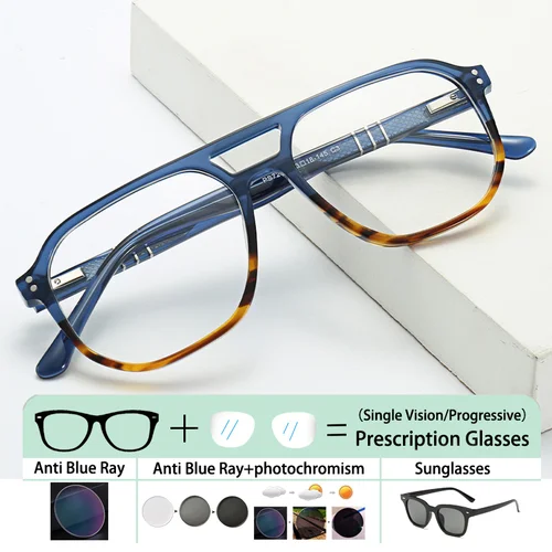 Imagen 1 del producto Gafas de sol fotocromáticas con montura de acetato de gran tamaño para piloto de doble ganancia, diseño de marca a la moda, gafas graduadas para hombre