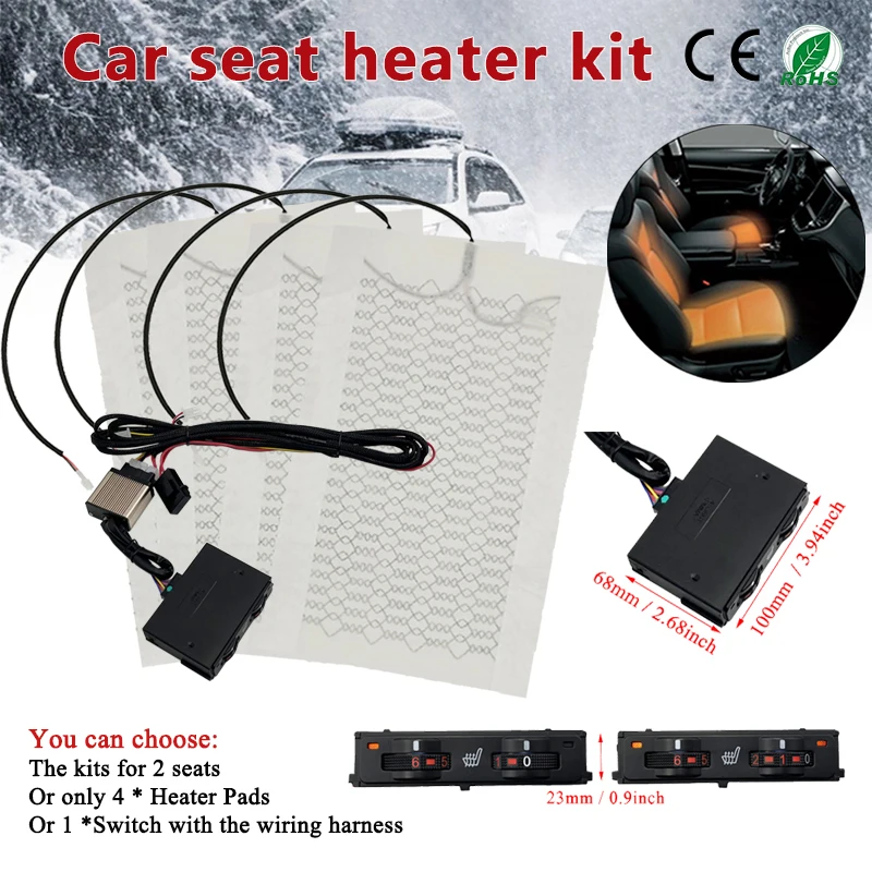 New Built-in Car Seat Heater Kit Fit 2 Seats 12V Carbon Fiber Fast Heating Pads 6-Levels Control Switch System For Toyota Prado