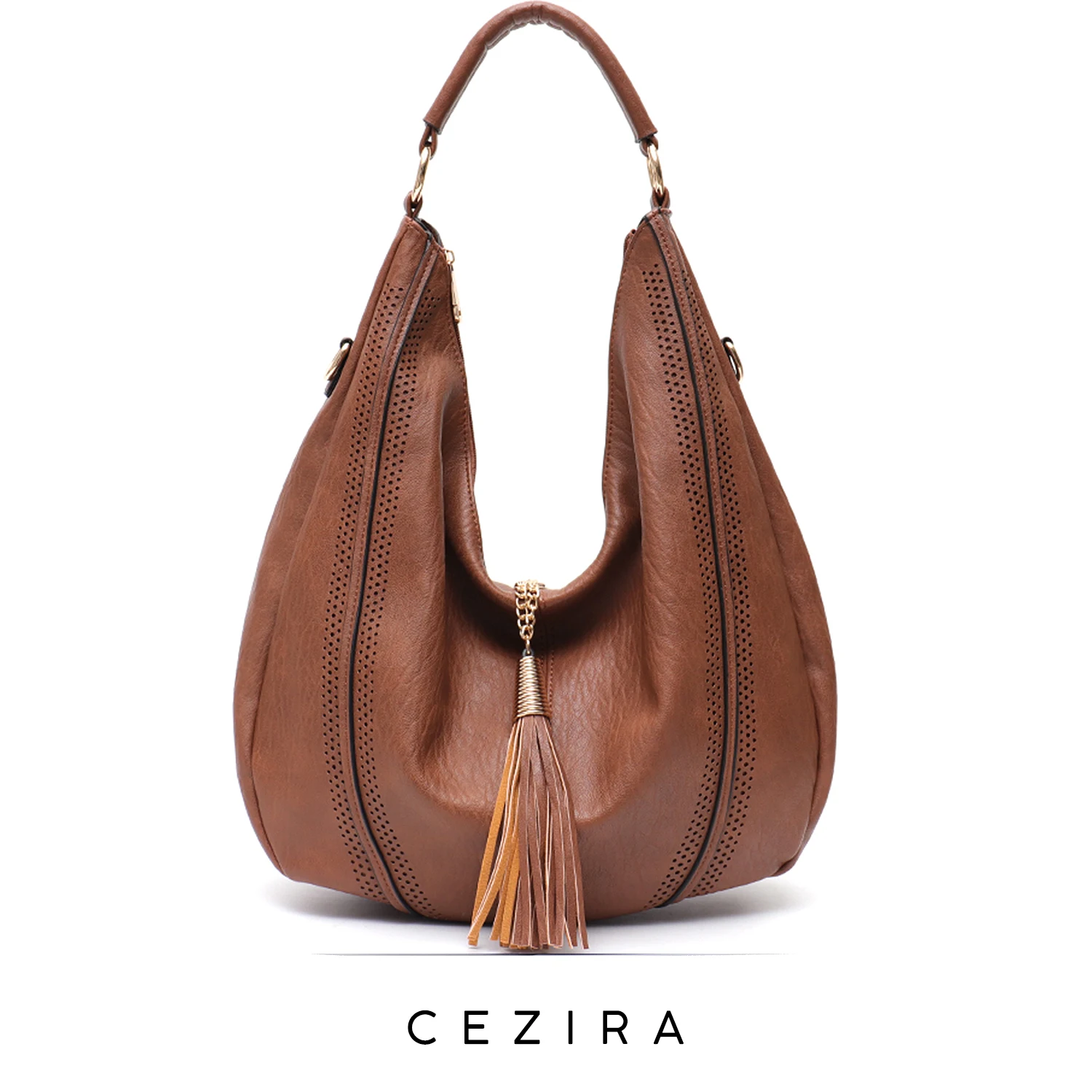 CEZIRA Tassel String Flap Hobo Over Shoulder Tote Bag Ladies Large Casual Fashion Vegan Leather Single Handle Crossbody Handbag