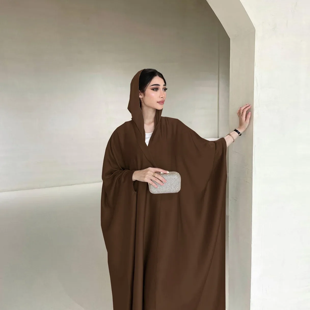 Batwing Kimono Abaya Satin Muslim Open Abayas for Women Dubai Luxury Turkey Party Dress Islamic Modest Outfits Kaftan Hijab Robe