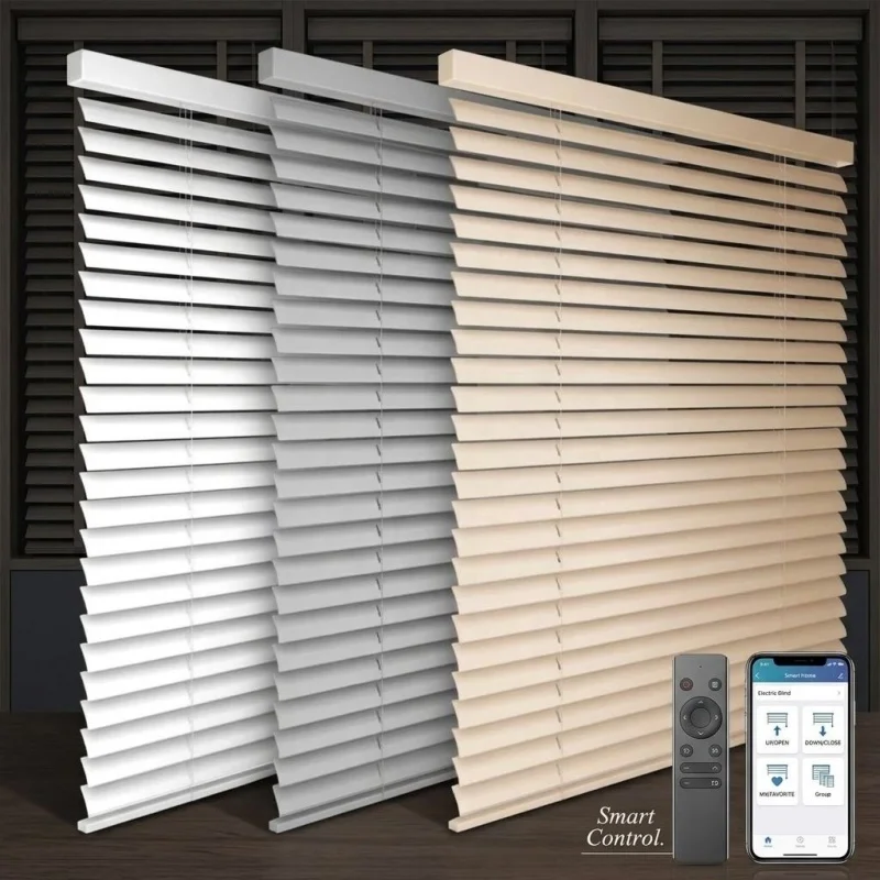 Custom Electric Aluminium Blinds Waterproof Moisture-Proof 50mm Slat Remote Alexa Control Smart Venetian Shades For Bathroom