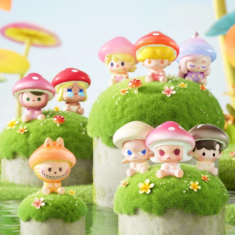 Pop Bean Mushroom Elf Series Mini Dolls Kawaii Anime Figure Cute Desktop Ornaments Molly Dimoo Labubu Surprise Birthday Gifts