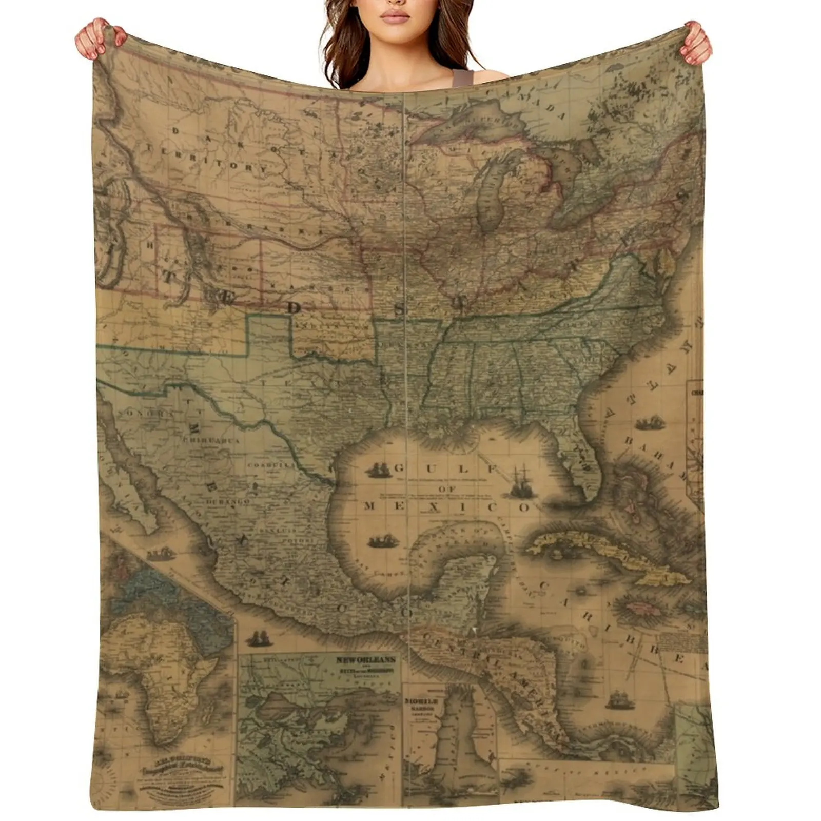 USA Vintage Map 1862 Vintage US Map The United States Of America Vintage Map Throw Blanket Baby warm for winter Blankets