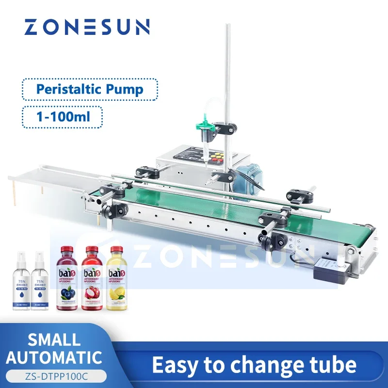 

ZONESUN Liquid Filling Machine Water Filler Single Head Automatic Peristaltic Pump Eyewash Cosmetics Perfume ZS-DTPP100C