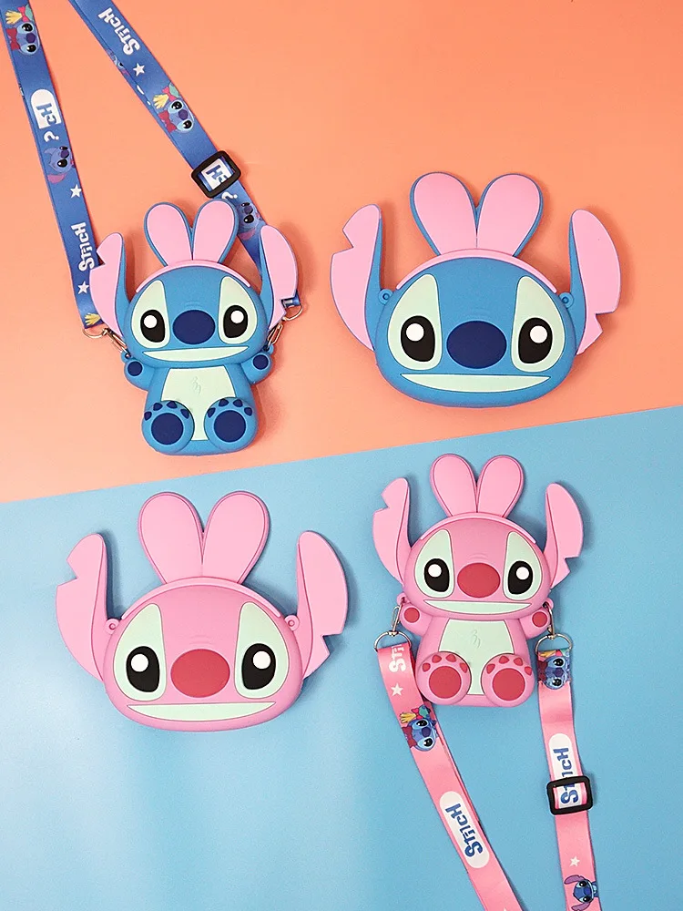 New Disney Stitch Crossbody Messenger Bag Kawaii Lilo & Stitch Portable Silicone Coin Purse Cartoon Fashion Wallet Kids Gifts