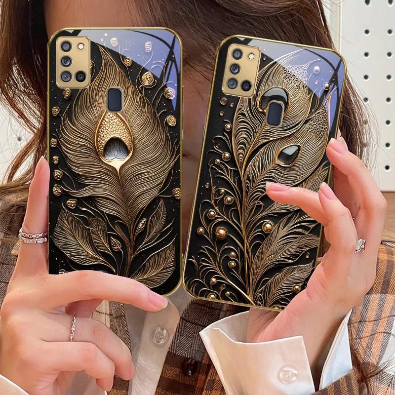 الذهبي ريشة الأحجار الكريمة لسامسونج A 31 32 A33 A34 35 14 A15 13 16 25 26 50 52 53 54 55 56 70 71 72 73 الزجاج الذهبي جراب هاتف