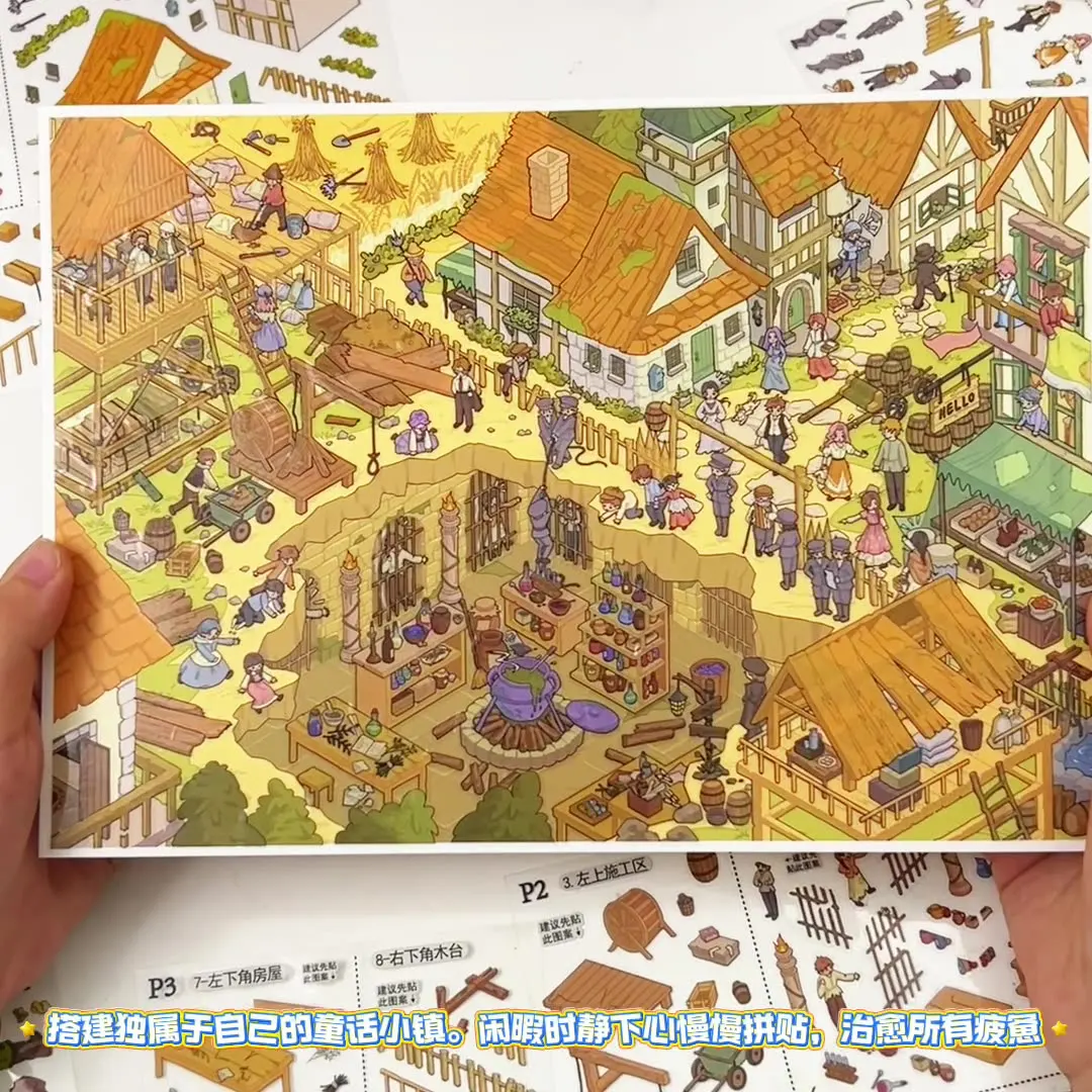 Kawaii Retro Manor 3D Autumn March Landscape Sticker DIY Pocket Cabin Scene festival gift