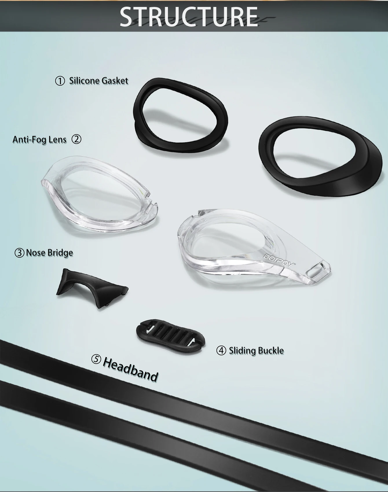 Schwimmbrille, beschlagfrei und klare Sicht, kein Auslaufen, schnell verstellbarer Riemen in verschiedenen Linsenfarben – Detail 2