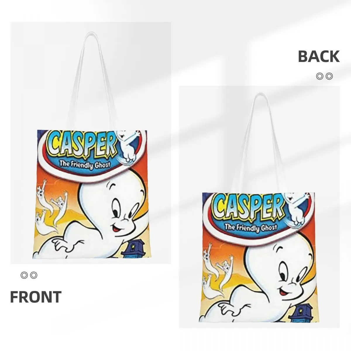The Friendly Ghost Casper Shopping Bags Girls Canvas The Tote Bag Reusable Women Shoulder Tote Travel Handbag