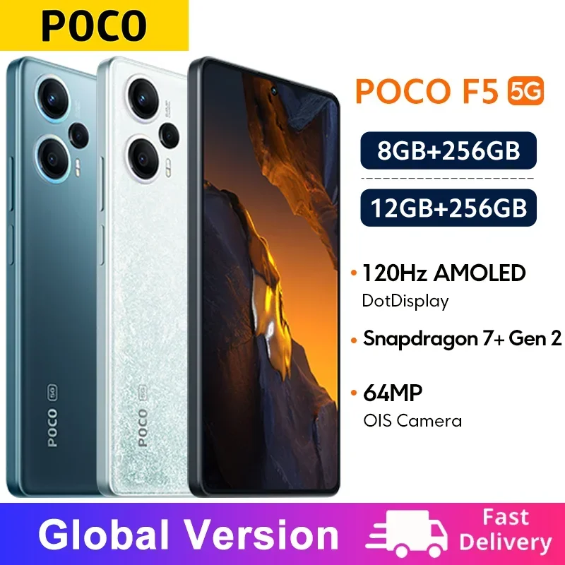 Global Version POCO F5 5G  Snapdragon 7+ Gen 2 Octa Core 120Hz AMOLED DotDisplay 64MP Triple Camera with OIS 67W NFC