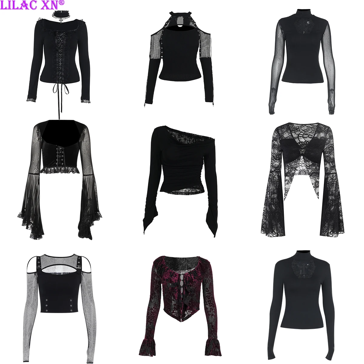 

Goth Sexy Lace Flared Long Sleeve Corset Crop Tops Women Aesthetic Black Velvet V-Neck T-shirts Y2K Vintage Tops Tees Streetwear