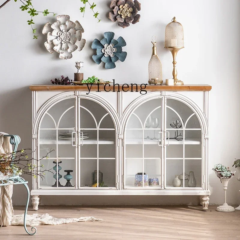 ZZ خزانة جانبية B & B غرفة المعيشة خزانة عرض بيضاء مدخل زجاجي من الحديد المطاوع #3