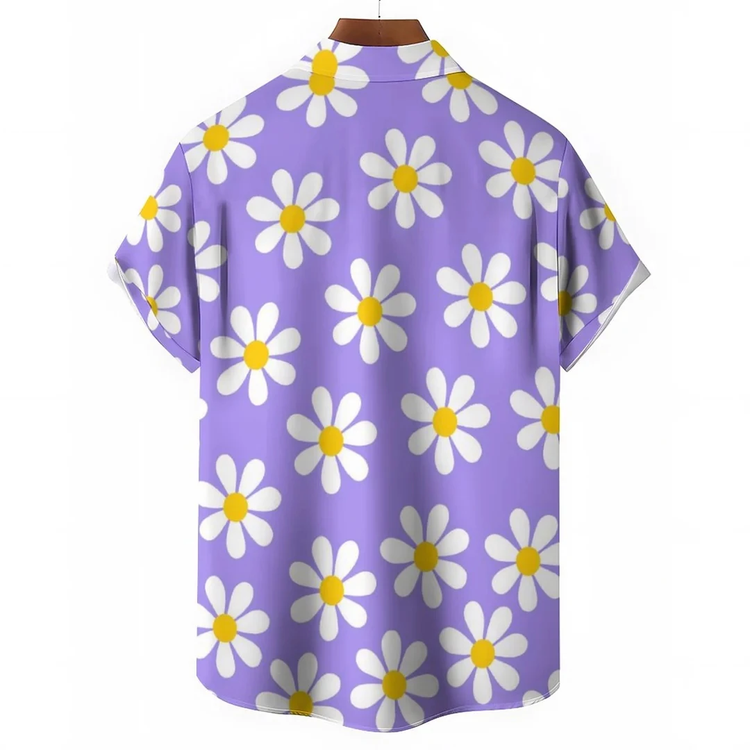 

Floral Daisy Casual Men's Shirt Daily Out Summer Lapel Short Sleeve Purple Orange Flower Shirt Hawaii Shirt Casual Clothing