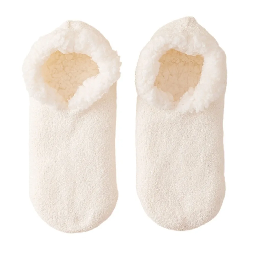

Thickened Lamb's Wool Socks Non-slip Bottom Solid Color Sleeping Slipper Socks Warm Shed-Resistant Lamb Fleece Socks Living Room