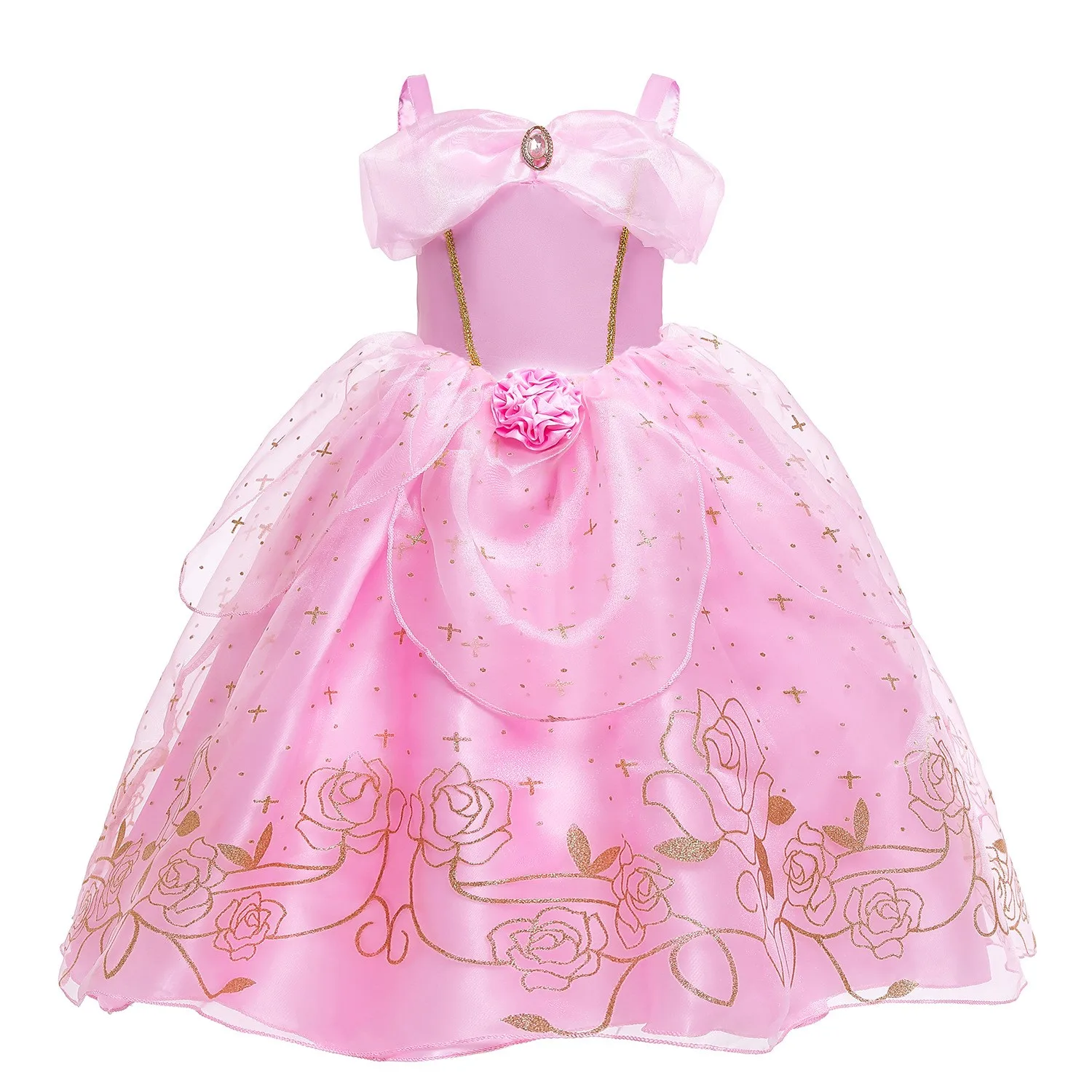 Disney New Pink Princess Dress for Girl Sleeping Beauty Costume Cosplay Summer Rose Print Sling Frocks bomboniere per feste