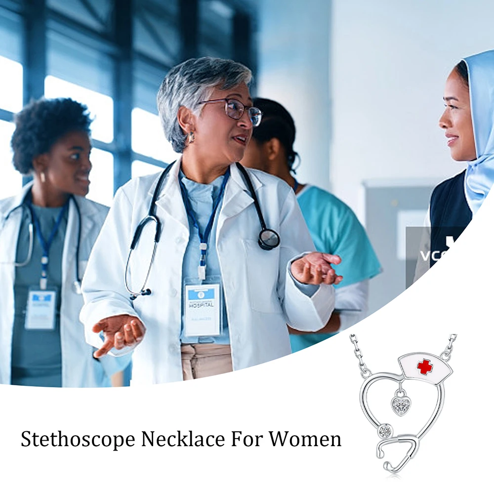 925 Sterling Silver Stethoscope Pendant With Zircon Necklaces Graduate Birthday Jewelry Gifts For Women Friend Medical Students