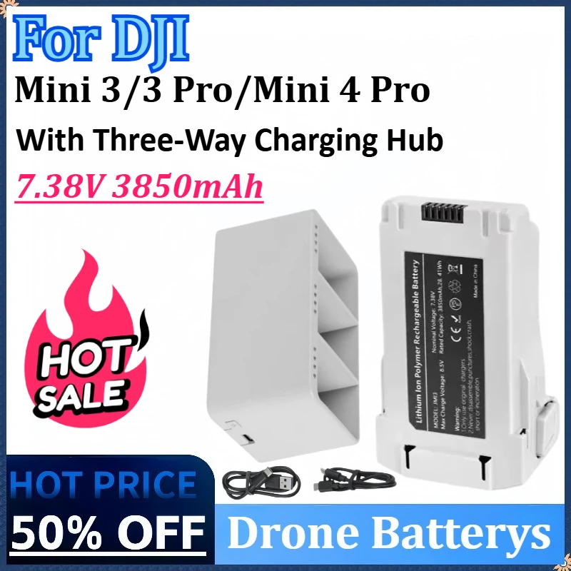 

New 7.38V 3850mAh Drone Batterys for DJI Mini 3 /3 Pro / Mini 4 Pro Intelligent Flight Battery with Three-Way Charging Hub