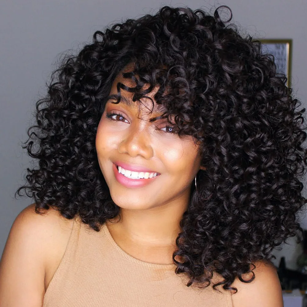 قصيرة عابث قطع شعر مستعار بوب مجعد قصير بوب خصلات الشعر المستعار الإنسان مع الانفجارات آلة كاملة شعر مستعار طبيعي أسود اللون