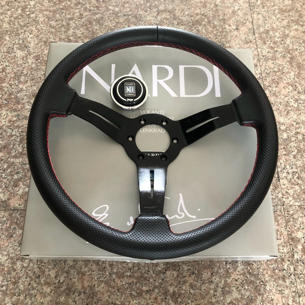 Universal Drift 350mm Nardi Racing Steering Wheel Car Punched Leather JDM Steering Wheel Volantes For VW HONDA TOYOTA BMW Nissan