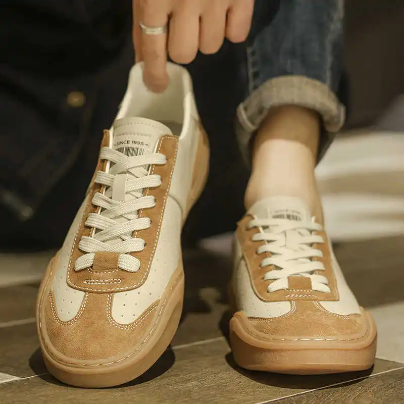 

Camp Perforated Brown Men Shoes Woven Sneakers Yellow Men's Golf Sports Sports Styling High-quality Snearkers High Brand