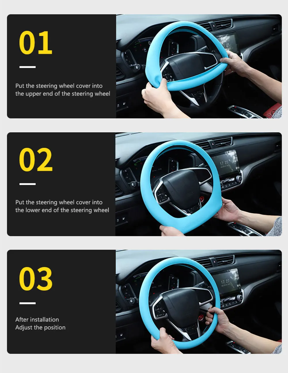Rutschfester Silikon-Lenkradbezug Sommer Atmungsaktiv Elastisch Universell Passend 38cm Auto-Lenkradschutz Zubehör – Detail 27