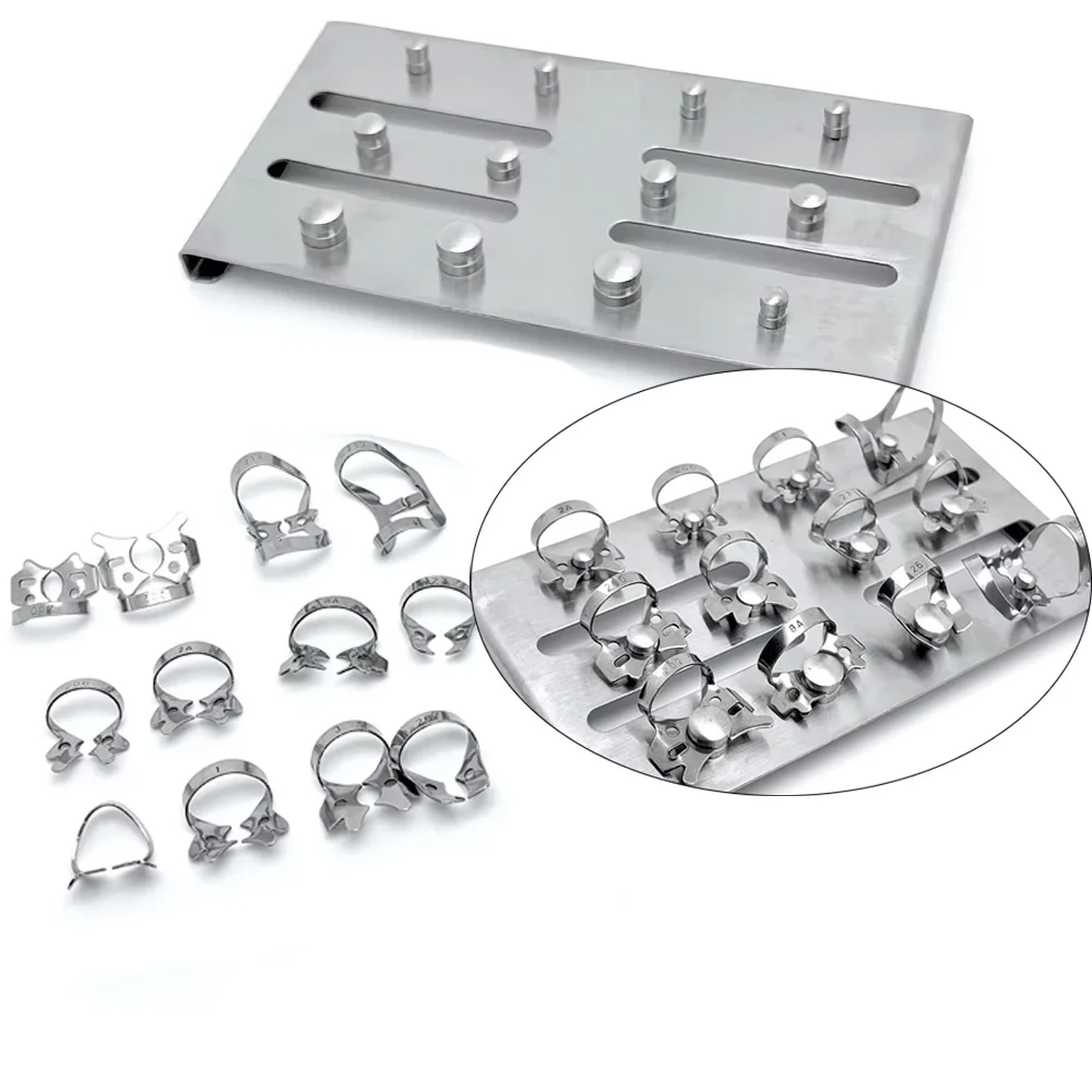 Pinces de barrage dentaire en caoutchouc et support de cadre de Clip de barrière en acier inoxydable-12 pièce/ensemble pour outils de dentisterie endodontique