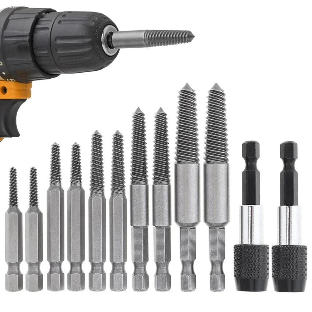 12Pcs Screw Extractor Center Drill Bits Guide Set Broken Damaged Bolt Easy Out Remover Center Drill Damaged Bolts Tools