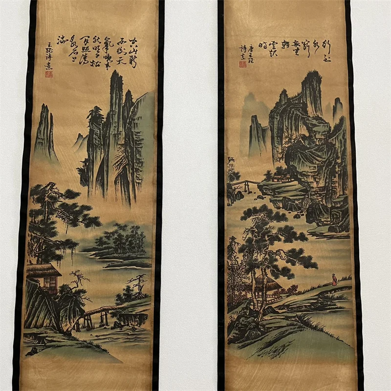 Chinese Ancient Calligraphy And Painting Scrolls Set - 4 Pairs of Renowned Murals Landscape & Figure Art Decorations