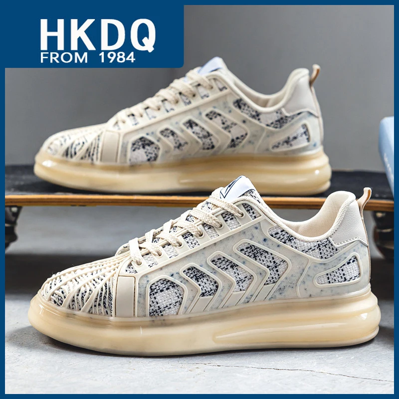 

HKDQ Fashion Beige Casual Sports Shoes Men Low-cut Lace-up Platform Original Man Sneakers Breathable Non-slip Men's Skate Shoes