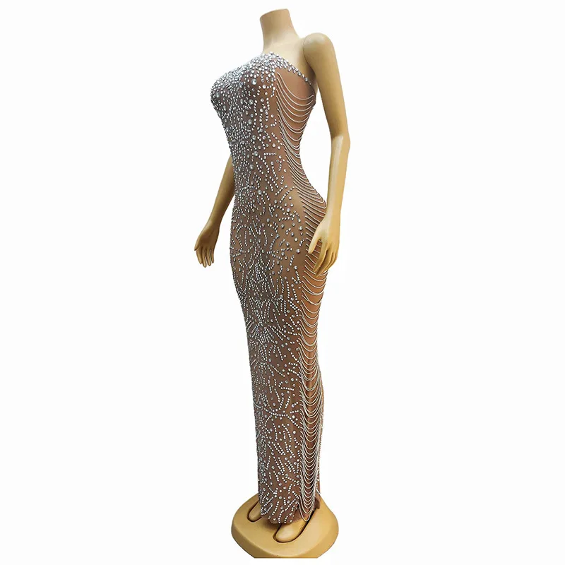 Temperament Sleeveless Long Performance Dress - Chest Wrapping Super Flash Full Diamond Sexy Hip-Wrapping, Slim Back Prom Dress