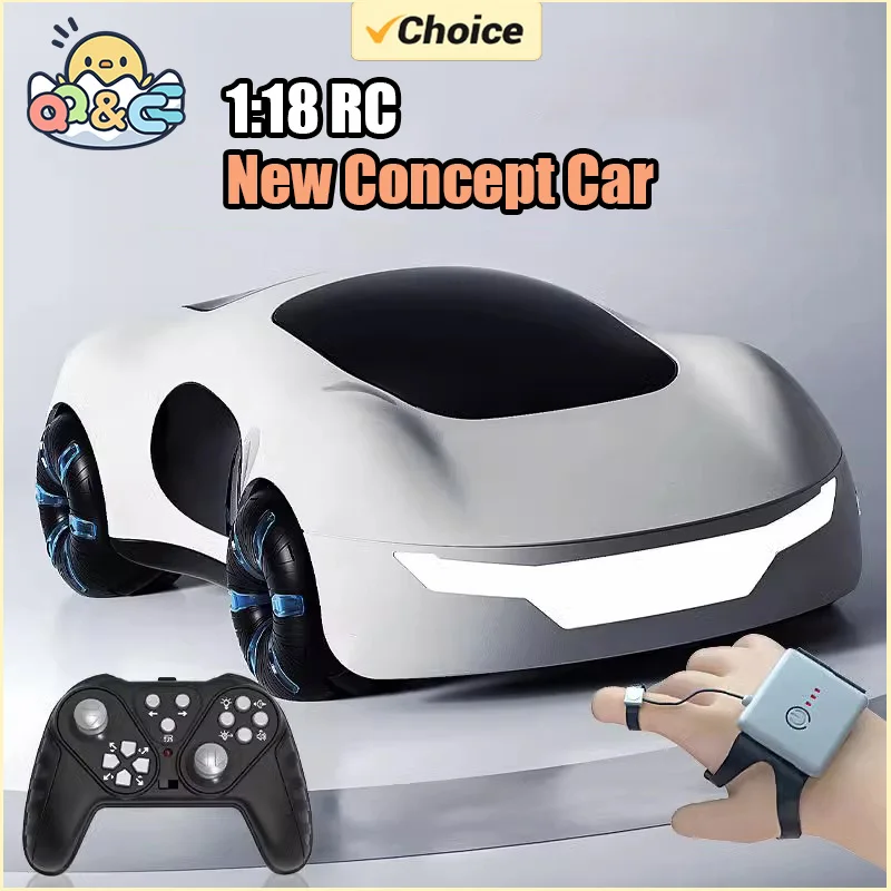 2.4G 1/18 RC Car Toy with Spray Light Kids Light-Controlled Remote Watch Control Stunt Drift Car Remote Control Toys for Boys