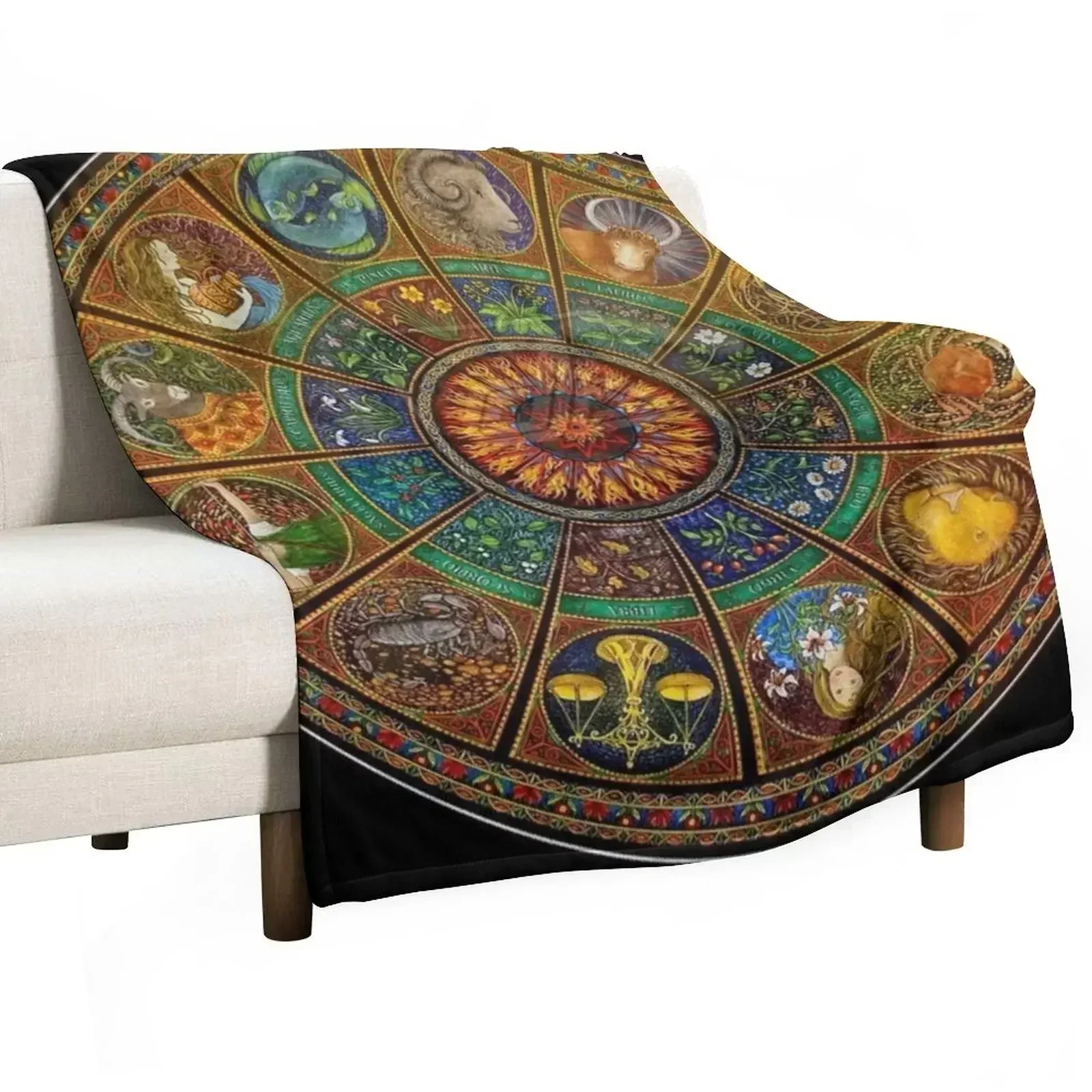 

Wheel of the Zodiac, Astrology Chart & the Major Arcana Tarot Throw Blanket Blankets For Sofas Retros Beautifuls Blankets