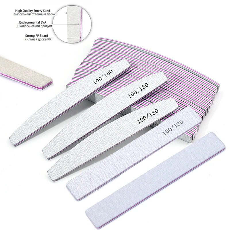 

25/50Pcs Grey Nail Files 100 180 Grit Square Halfmoon Strong Sandpaper Nail Supplies For Professional Manicure Accessories Tools