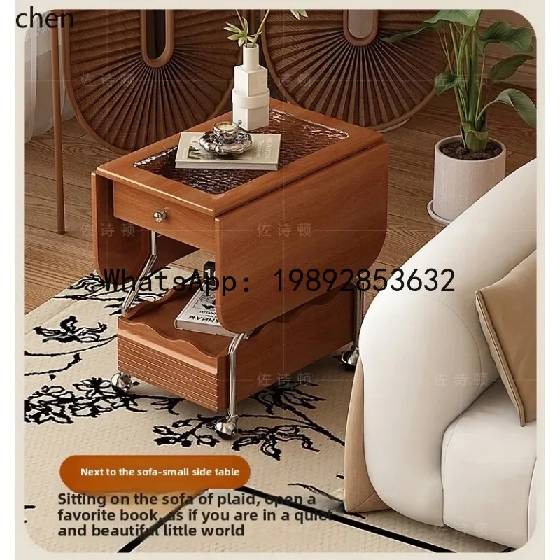 

X175solid wood mobile folding edge table, cabinet next to the living room sofa, trolley, coffee table, small table