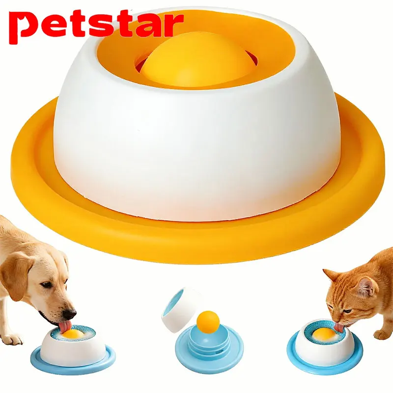 

Funny Pet Lick Pad Feeder with Rotating Ball Interactive Cats Dogs Slow Feeder Toy Puppy Kitten Treat Dispenser Pet Supplies
